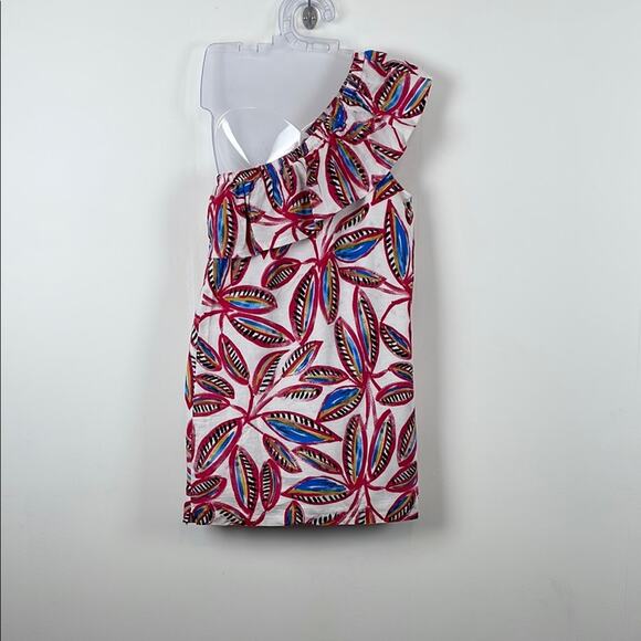 J Crew Factory One-Shoulder Leaf Print Ruffle Collar Linen Blend Women's M Dress - Picture 5 of 12